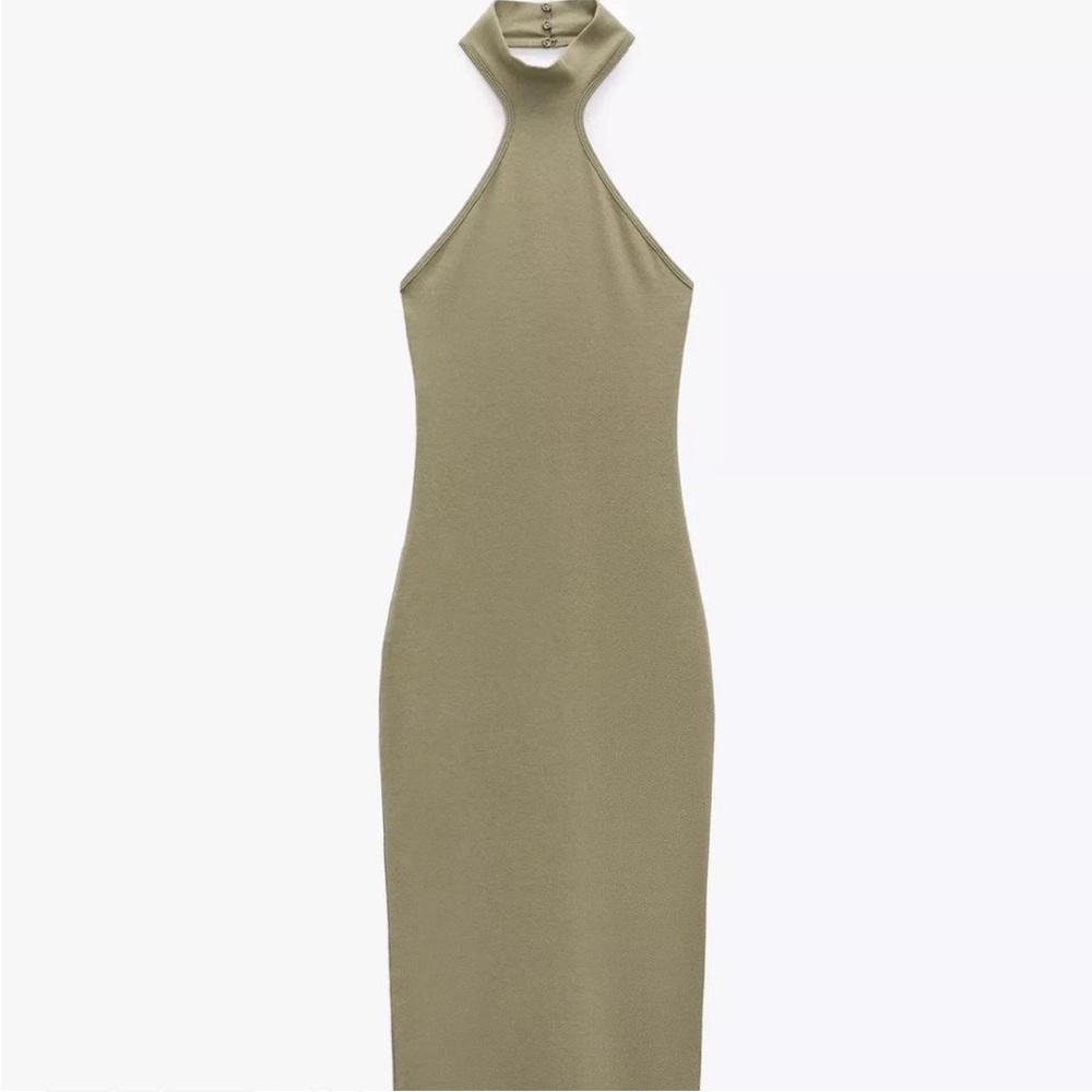 Zara Olive Backless Halter Dress